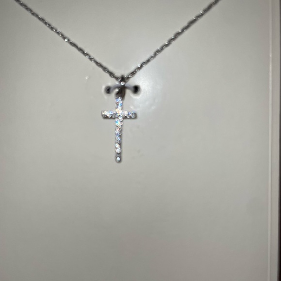 A New Day Sterling Silver Pave Cubic Zirconia Cross Pendant Necklace Silver New - Picture 2 of 3